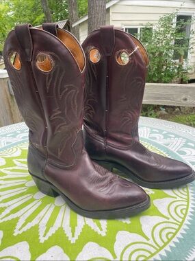 VINTAGE BOULET COWBOY BOOTS DK WINE BROWN LEATHER M 7.5 W 10 EUC